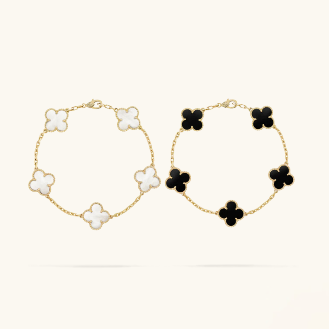 2-teiliger Kleeblatt-Armbandset - Schwarz/Weiß