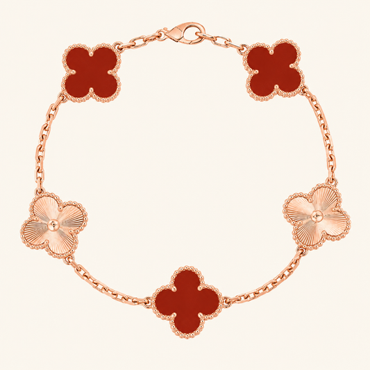 KLEEBLATT | Rotes Rosegold Guilloché Armband