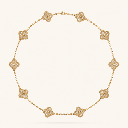 KLEEBLATT | 10 Motive Goldkette mit funkelnden Kleeblatt-Details