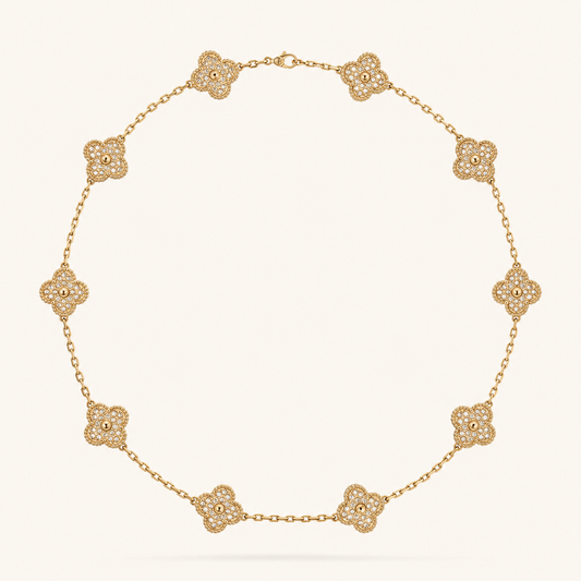 KLEEBLATT | 10 Motive Goldkette mit funkelnden Kleeblatt-Details