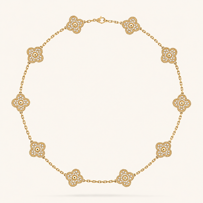 KLEEBLATT | 10 Motive Goldkette mit funkelnden Kleeblatt-Details