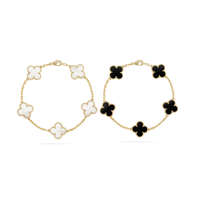2-teiliger Kleeblatt-Armbandset - Schwarz/Weiß