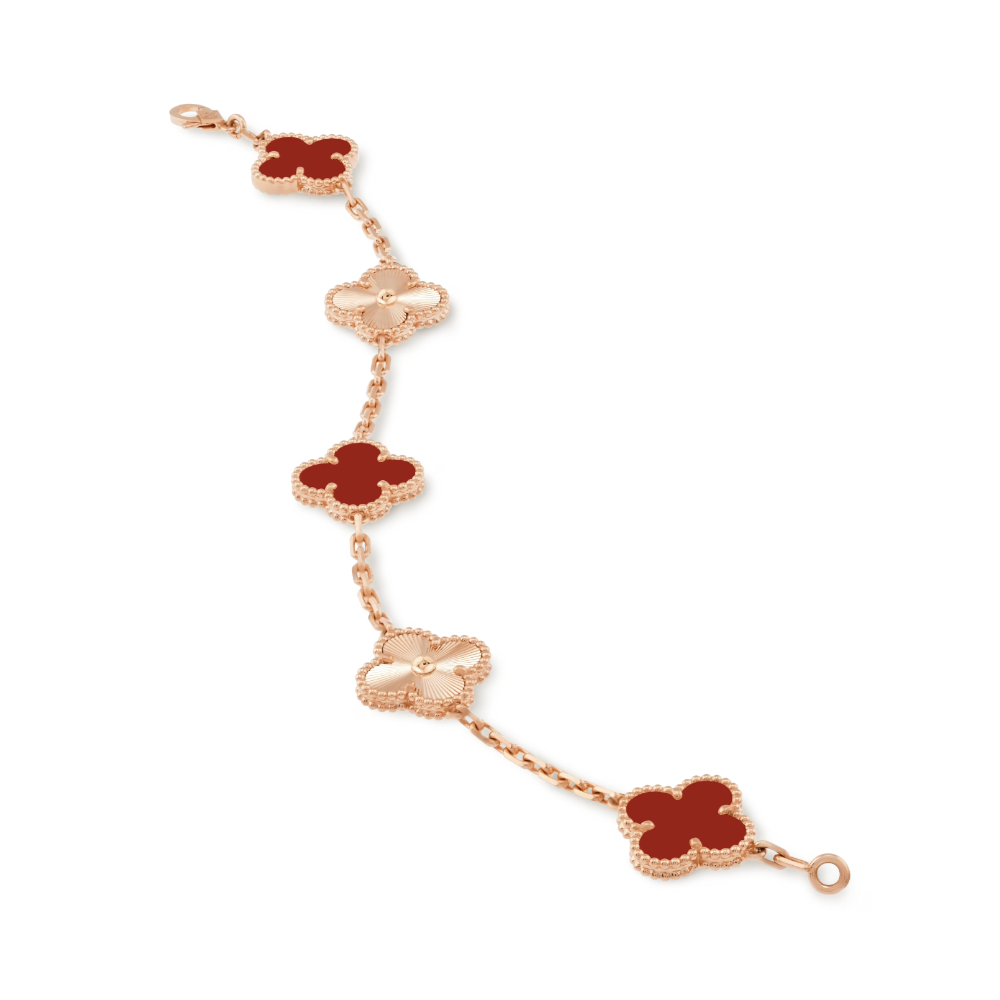 KLEEBLATT | Rotes Rosegold Guilloché Armband